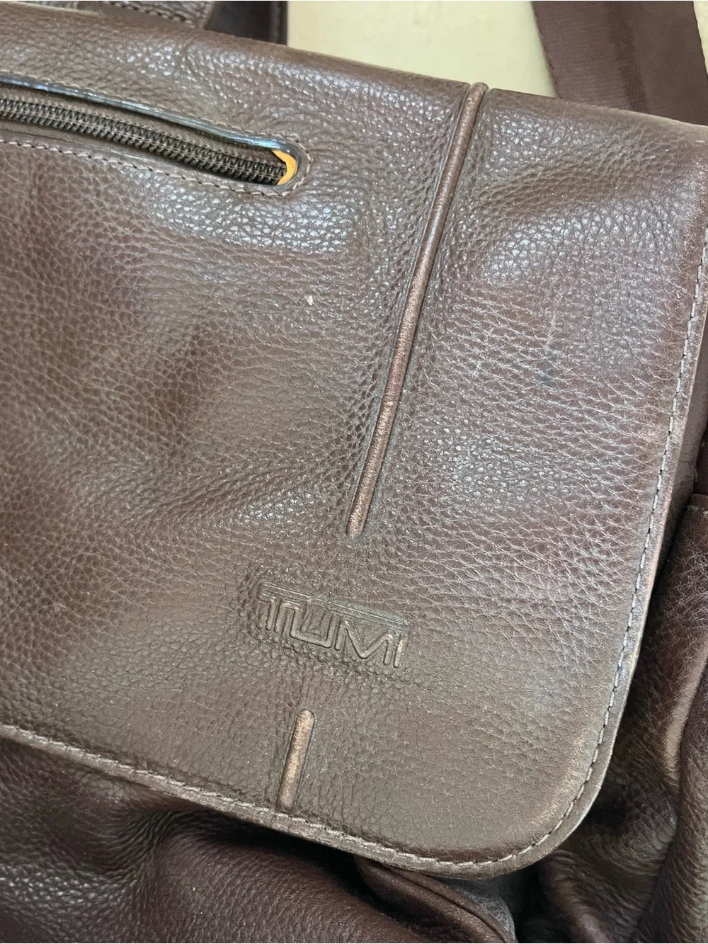 Tumi Dark Brown Leather Duffel Bag with Adjustable Strap